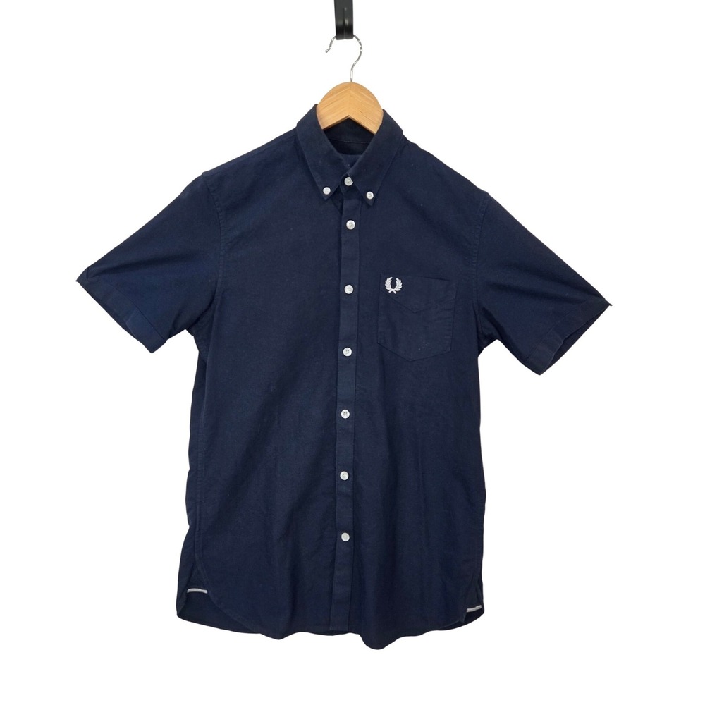 Fred Perry Mens Navy Cotton Button Down Shirt Small Laurel Wreath Mod Ska Preppy